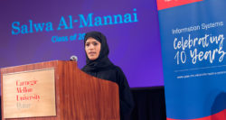 Salwa Al-Mannai speaking at the Information Systems 10 Year Anniversary Celebration
