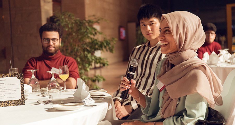 Alumni Aya Gaballa and Sherif Mostafa (left) share their experiences.