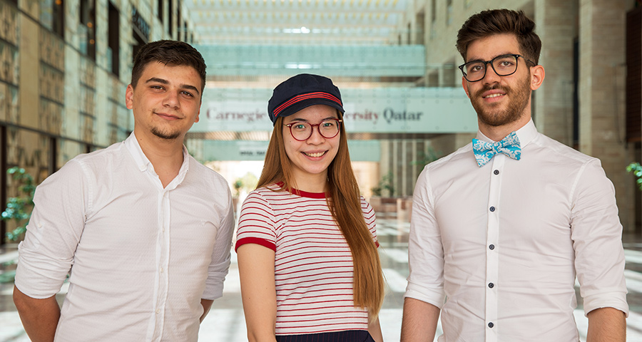 Keivin Isufaj, left, and his teammates took second place at Qatar Sports Tech Hackathon