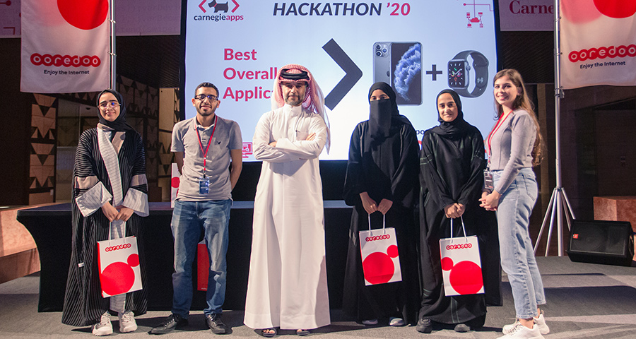 The winners for Best Overall App at Hackathon 2020 receive their award