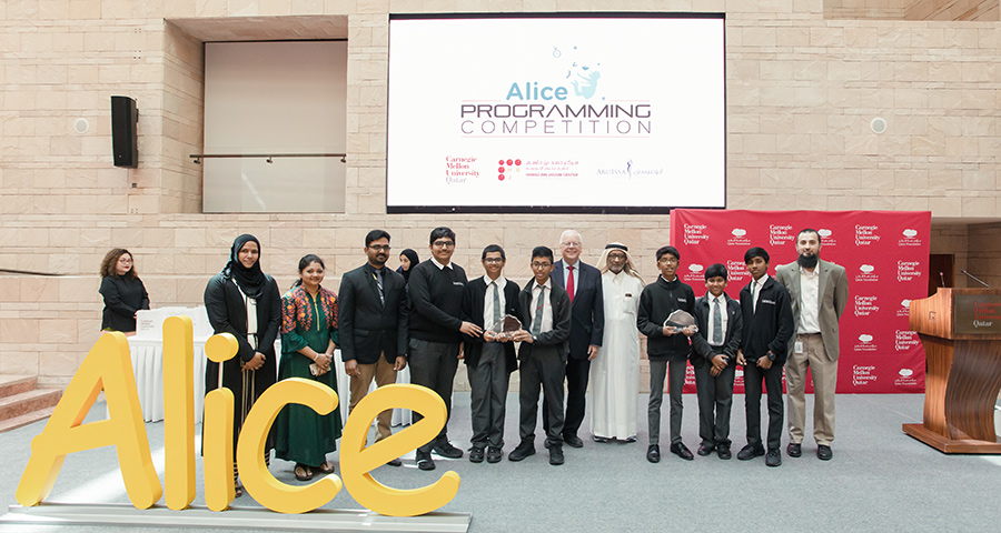 Two teams from Al Khor International School tied for first at the CMU-Q Alice Middle East Programming Competition, 2020