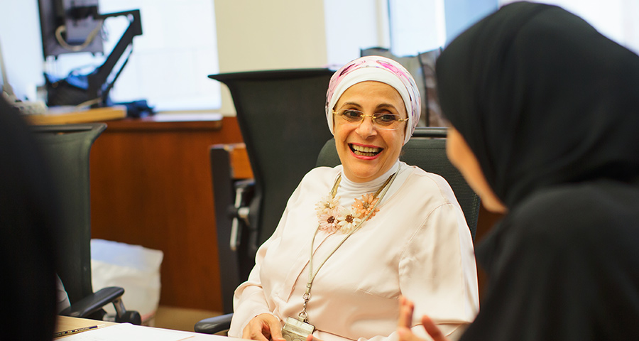 Zeinab Ibrahim, teaching professor of Arabic studies, teaching students in 2017