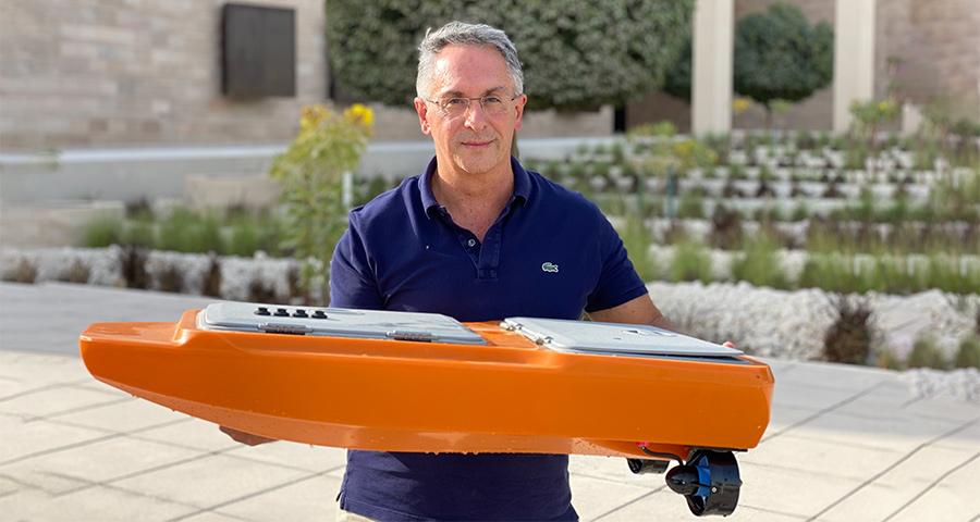 Gianni Di Caro with one of the autonomous marine robots.