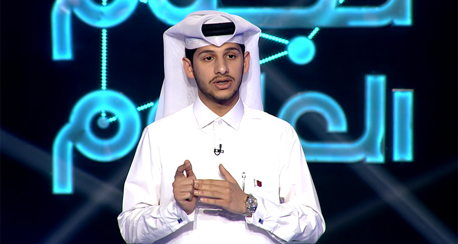 Mohammed Al-Qassabi presents to the jury at Stars of Science Season 13.