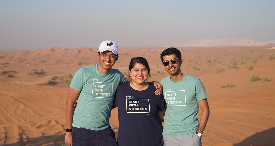 CMU-Q alumni Sabih Bin Wasi, Rukhsar Khan, and Musab Popatia.