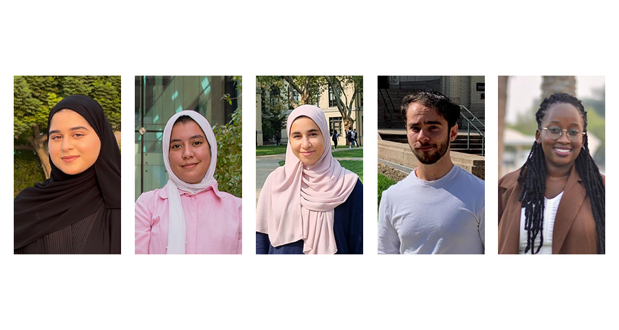 Qatar Campus Scholars for the Class of 2023: Fatima Alhamadi, Ihsane Sadiki, Nour Ali, Mohammed Al-Jawaheri, and Premices Irakoze