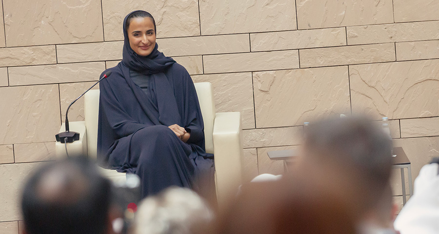 Her Excellency Sheikha Hind speaking at CMU-Q's Dean's Lecture Series.