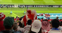 A Canadian fan wears Ghutra Mundo at the Canada-Croatia match.