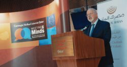 Dean Michael Trick welcomes the students, judges and guests to Carnegie Mellon University in Qatar.