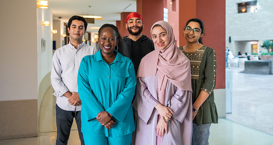 Rafay Khan (back left), Malak Alseaf (front right) and Premices Irakoze (front left) participated in TCinGC 2022. Kekeli Tsoekewo (back center) and Anupama Anilkumar (back right) are part of the 2023 cohort.