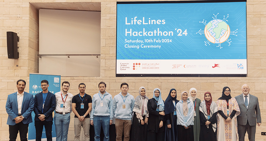Michael Trick (right), Khaled Harras (left) and the LifeLines Hackathon organizing team.