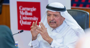 HE Sheikh Faisal bin Qassim Al-Thanis speaking at CMU-Q