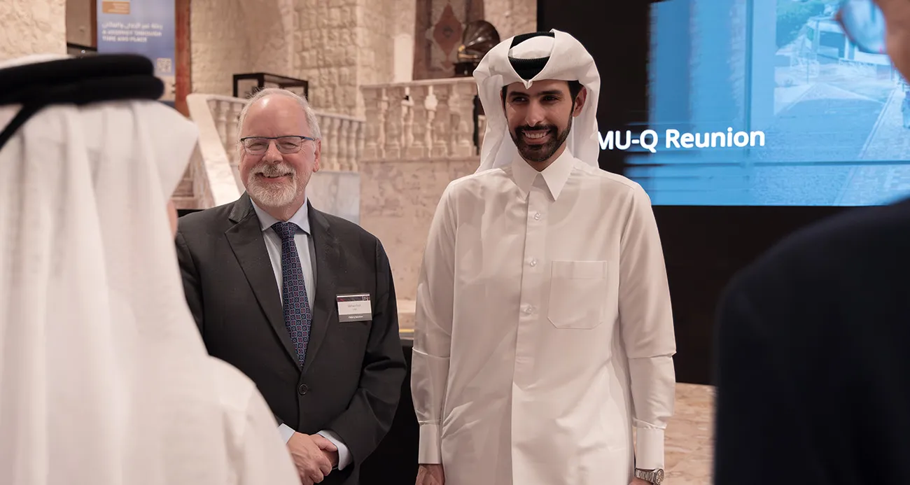 Sheikh Mohammed bin Faisal Al Thani with Dean Trick at CMU-Q Alumni event